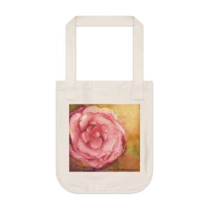 Pink Peony Watercolor on Organic Canvas Tote Bag