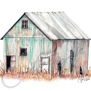 Weathered Barn Watercolor & Ink, Giclee 8x10 Print on Fine Art Photographic Paper