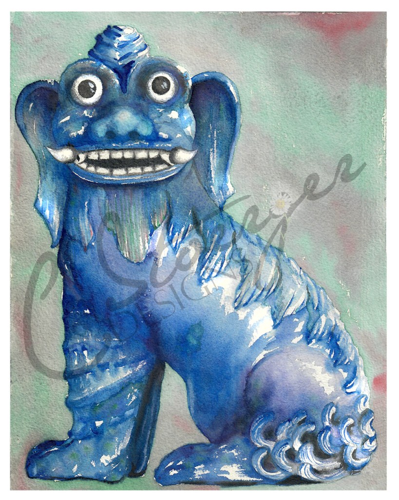 Foo Dog Statue Watercolor, Giclee 8x10 Print on Fine Art Photographic Paper