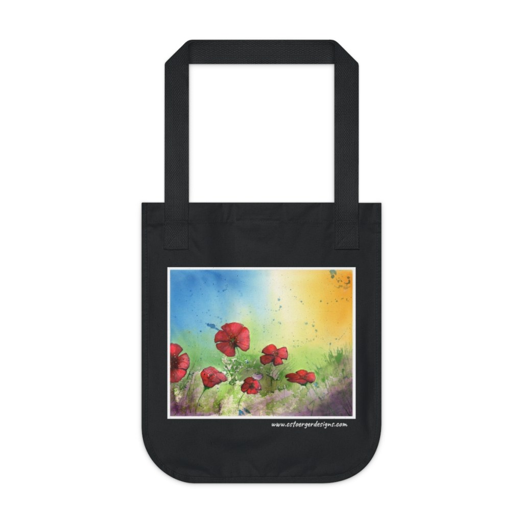 Red Poppies Watercolor on Organic Canvas Tote Bag