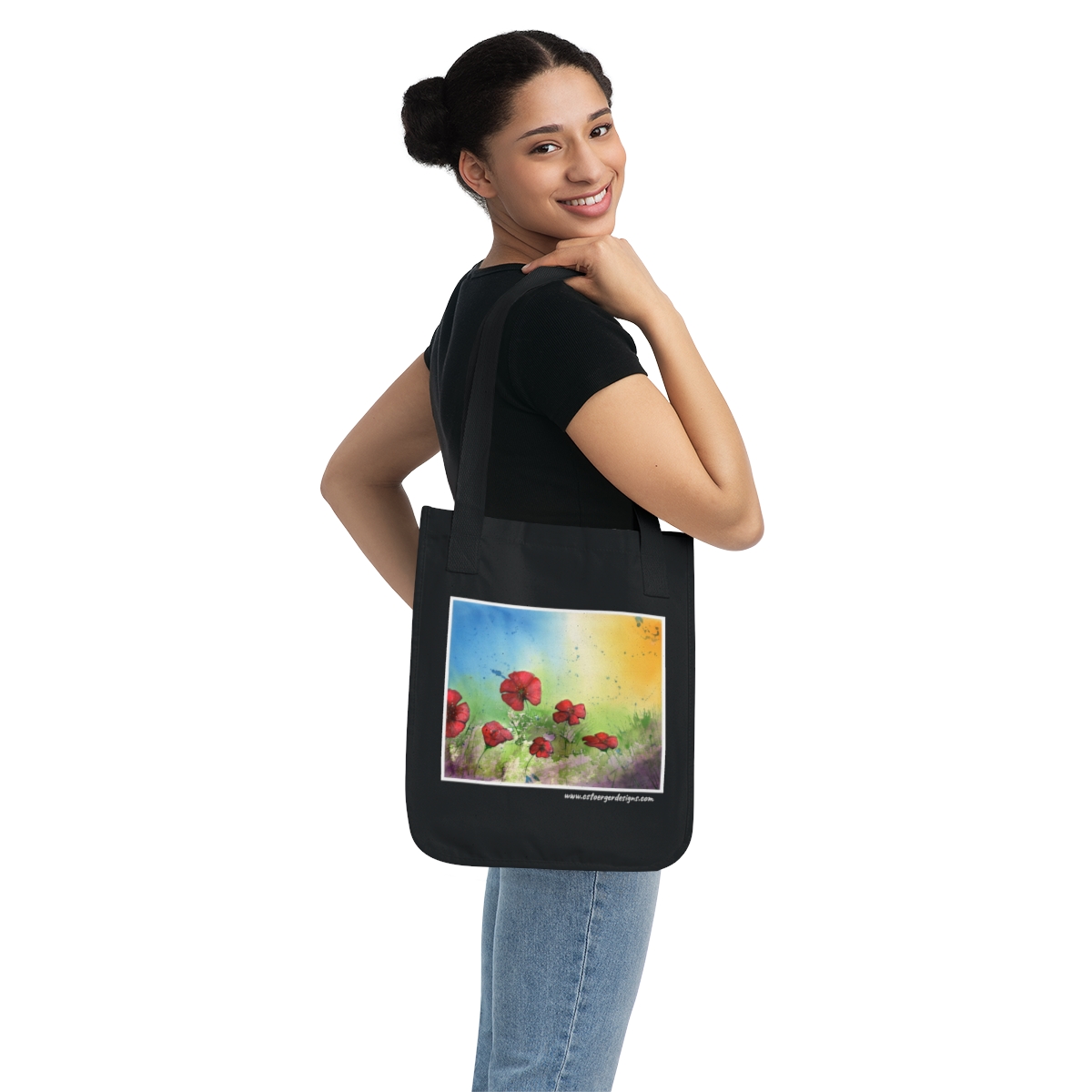 Red Poppies Watercolor on Organic Canvas Tote Bag - Image 4