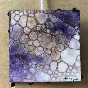 4" Purple & Gold Bubble-Ink Painting
