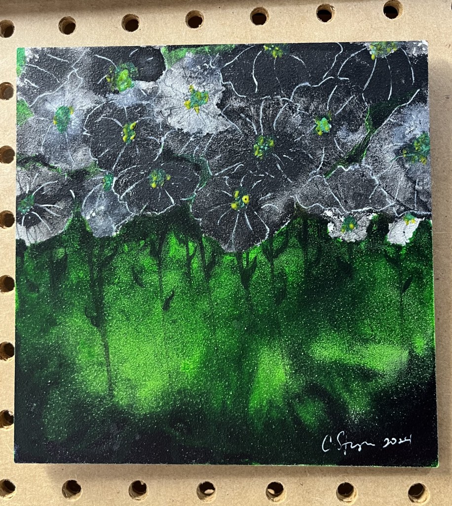 SOLD - 6" Black Floral Watercolor Painting