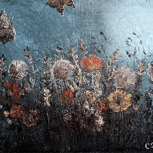 SOLD - 5x7" Midnight Garden acrylic and watercolor mixed media painting